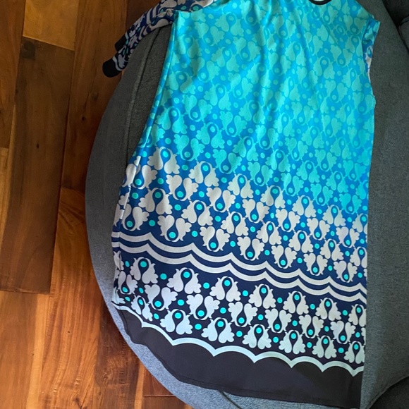 🌊 Geometric Tiana B Dress Colorful Blended Blues to Navy, Black & Gray Nautical - Picture 5 of 8